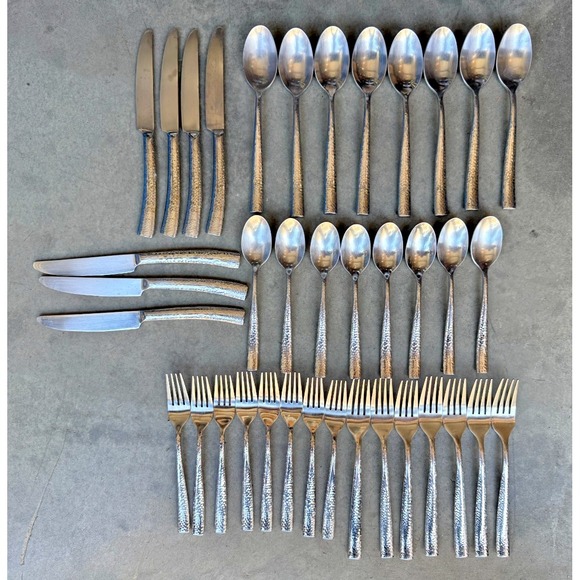 Lot of 38 Hampton Stainless Silversmith Flatware Hammered